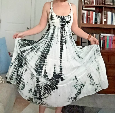 Vintage Jane Ashley Boho Cotton Maxi Dress With Cinched Waist Women Size Medium - Image 1 of 4