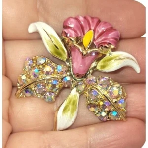 Broche prendedor vintage esmaltado iris aurora boreal estrás - Imagen 1 de 4