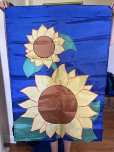 Blue Yellow Sunflowers Vinyl Embroidered Garden Flag 28" x 40" - Picture 1 of 5