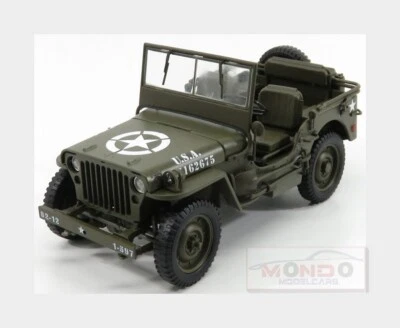 1:18 WELLY Jeep Willys 1/4 Mb Usa Army Open 1942 Military Green WE18055CGN - Immagine 1 di 2