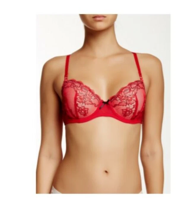 Betsey Johnson Lace & Mesh Balconette Bra Red Size 32B  3267 - Image 1 of 2