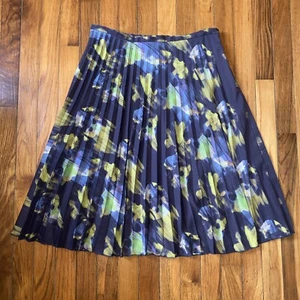 WORTH New York Accordion Pleated Floral Watercolor Full Skirt Size 6 Navy Tamale - Picture 1 of 6