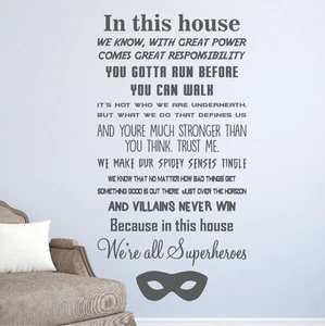 In This House Were All Superheroes Wall Sticker Quote Decal Words Vinyl Adhesive - Picture 1 of 5