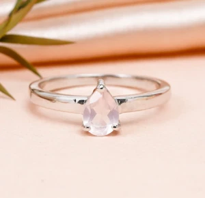 Natural Rose Quartz Silver Ring, 925 Sterling Silver Round Shape Gemstone Ring - Picture 1 of 11