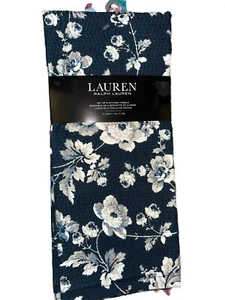 LAUREN Ralph Lauren Kitchen Towels 2 PC Navy Flowers/ Floral Print /Cotton- New - Picture 1 of 4