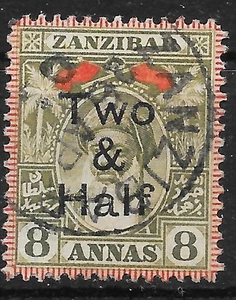 ZANZIBAR SG209 1904 2½ ON 8a GREY-OLIVE USED - Picture 1 of 1