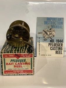 1964 Pflueger GOLD RUSH Model No. 1944 Bait Casting Reel w/Box & Manual - Picture 1 of 23