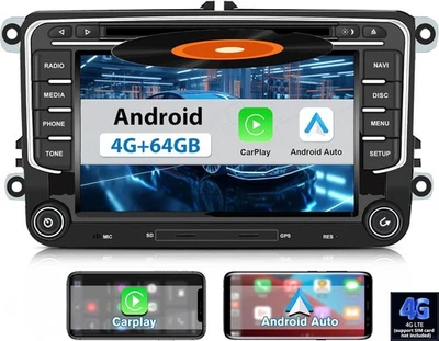 Autoradio 2 DIN 4+64GB Android Auto Carplay GPS WiFi SIM VW GOLF 5 6 Polo Passat - Immagine 1 di 4