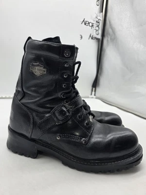 Harley-Davidson Boots Mens 41.5 Black Leather Lace Up Buckle Motorcycle Lug Sole - Image 1 of 4
