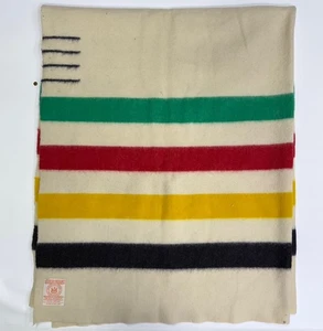 Vintage Hudson Bay 4 Point Stripe Wool Bed Couch Blanket 69x88 - Picture 1 of 18