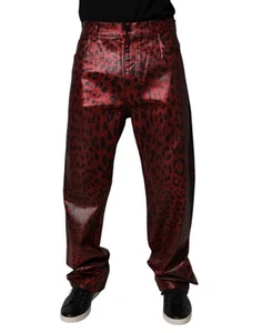 Dolce & Gabbana Red Leopard Cotton Straight Men Denim Men's Jeans Authentic - Picture 1 of 5