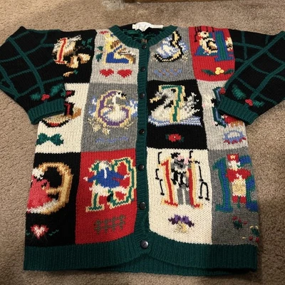 Suéter Vintage Ojo de Águila Grande 12 Días Navidad Cárdigan Lana  Foto 1 de 4