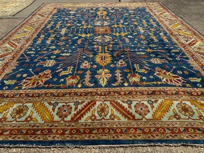 12x15 BLUE RUG NEW HANDMADE oriental HAND-KNOTTED wool handwoven oushak heriz ft - Image 1 of 4