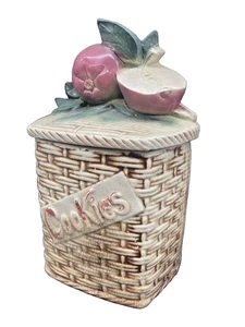 Mid Century Antique McCOY Cookie Jar APPLES on Lid w Basket Design Very Nice!!! - Picture 1 of 12