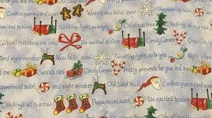Tela de algodón navideña aprox 66” X 42”-nueva-reno, Santa, galletas, azul, rojo - Imagen 1 de 4