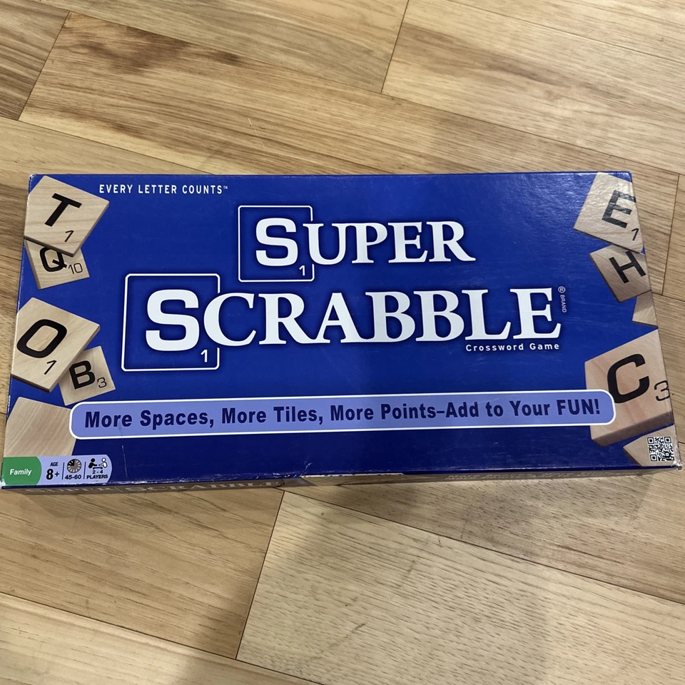 Super Scrabble 2014 Board Game Hasbro 200 Wood Letter Tiles 441 Spaces Complete - Image 1 of 4