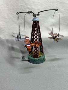Vintage Airplane Wind-up Lever Tin Toy Plane Carousel Works - Picture 1 of 6