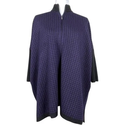 St. John Houndstooth Wool Blend Poncho Sweater Jacket Size XP Purple Black - Image 1 of 4