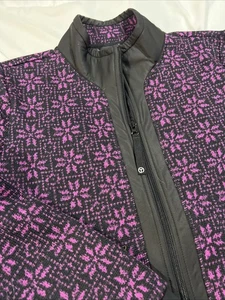 T By Talbots Geo Snowflake COZY Woven Trim Jacket Womens Size Large Purple Black - Picture 1 of 15