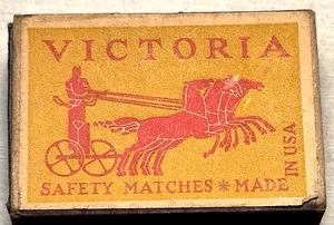 "VICTORIA Safety Matches * Made in USA" Yellow/ Red Label Stuck Match Box - Picture 1 of 13