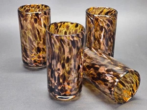Tortoise Shell Pattern Hand Blown Brown Water Tumblers by Pier 1, Set of 4 - Picture 1 of 12