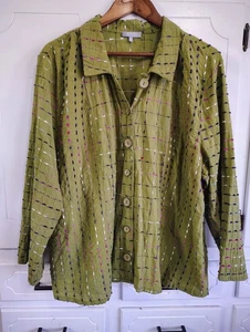 Habitat grün bestickt gestreift 3/4 Ärmel Baumwolle Knopfleiste Shirt Top XL - Bild 1 von 6