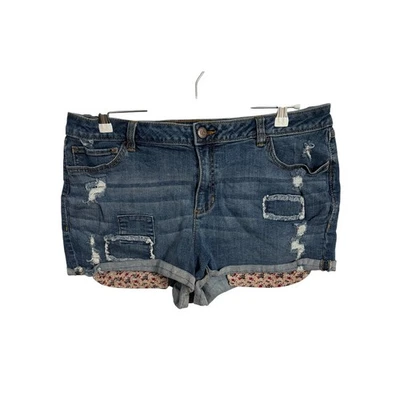 Pantalones Cortos de Jean Lauren Conrad Para Mujer 16 Bolsillos Peeking Parches Envejecidos Rockabilly Foto 1 de 4