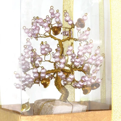 Bonsai de alambre de cobre árbol de la vida tesoro escultura vintage piedra cuentas púrpura Foto 1 de 4