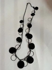Schwarze Kette Halskette kreisförmige baumelnde Scheiben Ringe 1980 Disco 30 Zoll - Bild 1 von 5