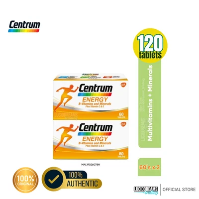 2 Boxes x 60's New Centrum Energy B-Vitamins and Minerals + Vitamin C & E - Image 1 of 4