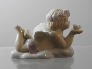 Vintage Cherub Figur Blumen im Haar Porzellan Keramik Dekor ca. 4" B44 - Bild 1 von 12