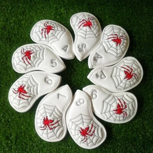 Juego de 9 cubiertas de cabeza de hierro de cuero PU blanco con bordado de araña para palos de golf - Imagen 1 de 4