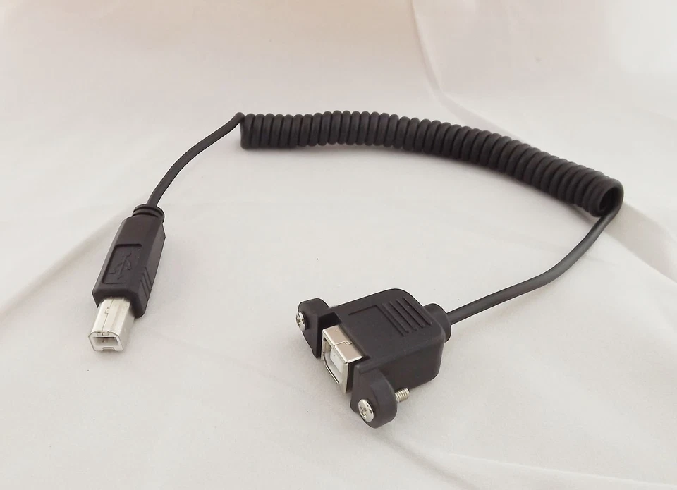 10x USB 2.0 B Female Panel Mount To USB B Male Extension Coiled Spiral Cable 5FT - Image 1 of 4