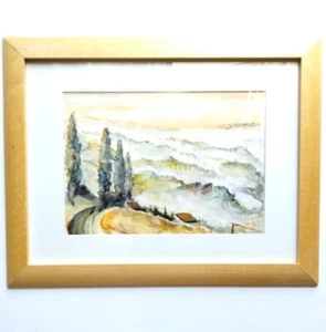 Brouillard sur la Vallée Périgord Dordogne Aquarelle Signée Cadre 35 x 45 cm - Picture 1 of 9