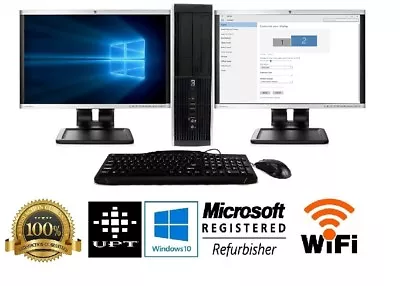 hp Desktop PC Computer Core i5 Quad 8GB DUAL 22" LCD Monitor WIFI Windows 10 Pro - Image 1 of 4