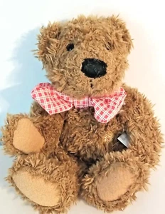 Bolsa de frijoles marrones Sunkid Alemania oso de peluche arco a cuadros rojo animal de peluche de 8 pulgadas - Imagen 1 de 6