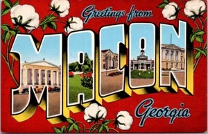 Tarjeta postal grande vintage Saludos desde Macon Georgia A05 - Imagen 1 de 2