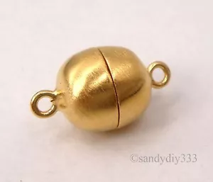 1x REAL 18K GOLD plated STERLING SILVER SATIN ROUND MAGNETIC CLASP 8mm G226 - Picture 1 of 3