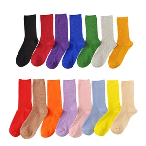 Fashion Women Casual Cotton Knit Solid Soft High-Ankle Crew Socks Spring Summer - Picture 1 of 41