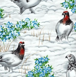 Alaska State Bird Willow Ptarmigan Flower Forget-me-not Fabric FQ 1/4 YD - Picture 1 of 10