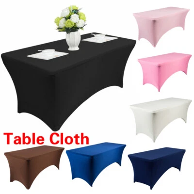 4/6 FT Stretch Spandex Tablecloth Rectangular Table Cover Banquet Party Suppies - Image 1 of 4
