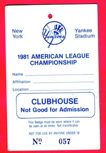 SCARCE 1981 ALCS YANKEES/ROYALS PRESS PASS-REGGIE,NETTLES,GUIDRY,WINFIELD, BRETT - Picture 1 of 1