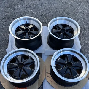Porsche Fuchs 16" Rims Black with Silver Outer Lip - Picture 1 of 17