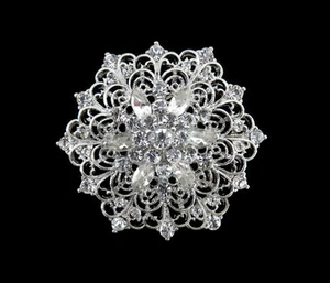 Vintage Inspired Rhinestone Crystal Flower Brooch Wedding Party  - Picture 1 of 4