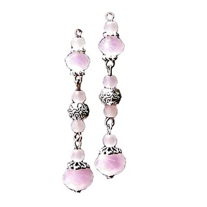 Earrings softest pink milk crystal long drop, clip on or pierced - Foto 1 di 5