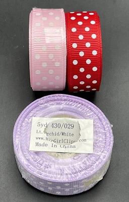 Lot 3 HipGirl Polka Dot Printed Ribbon 12yd x 5/8" Swiss Dot Ribbon - Image 1 of 3