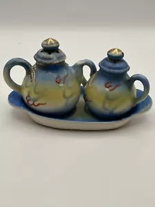 Antique Hand Painted Made In Japan DRAGONWARE Salt/Pepper Set W/Underplate. - Picture 1 of 22