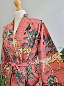 Indian Peach Forest Printed Bath Robes Cotton Robes Kimono Dressing Gown Bath - Picture 1 of 7
