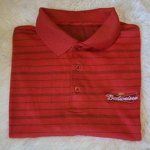 Budweiser Polo Red Striped, tag is faded, appears to be Size L, Collared - Picture 1 of 8