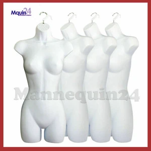 A Lot of 4 White Mannequin Female Dress Forms - Women's Plastic Hanging Torsos - Picture 1 of 4